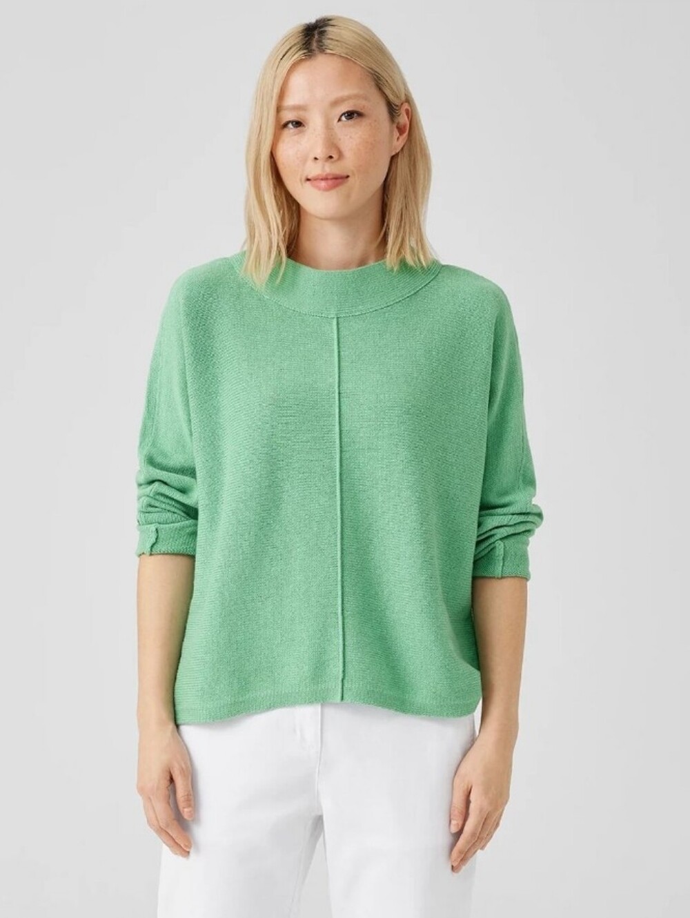 Eileen Fisher Cotton Cashmere Mock Neck Top Pullover Sweater Medium